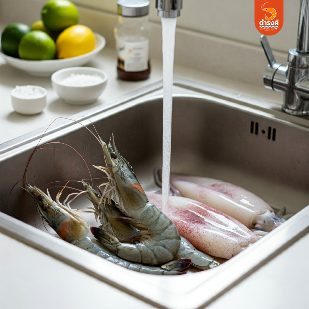 วิธีล้างกุ้งสด ปลาหมึกสด